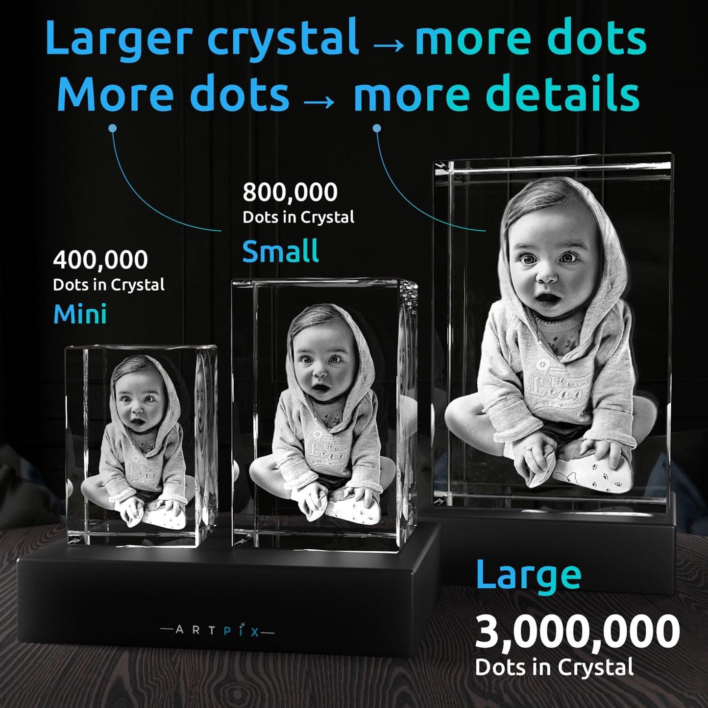 ArtPix 3D Crystal Photo, Christmas Personalized Gifts for Women, Wife, Her, Him, Men, Husband, Grandma, Great Xmas Customized Gift With Your Own Photo, Custom Glass 3D Laser Etched Picture Wedding