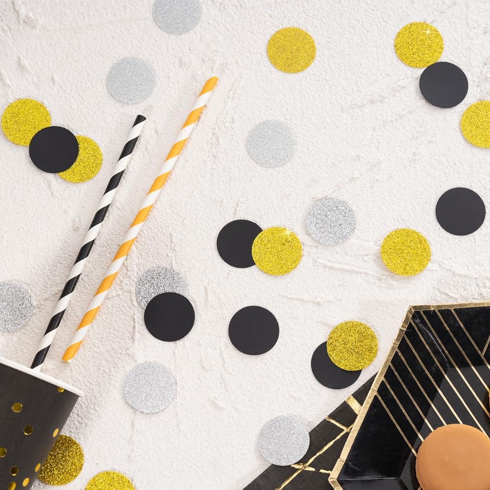 Gold Black and Silver Paper Confetti Table Decoration for Birthday Graduation Retirement New Year Theme Party,1.2 inch in Diameter,200 Counts