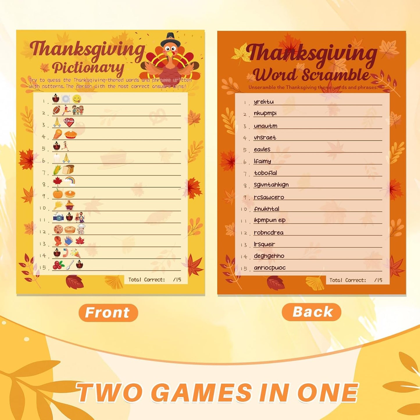 YQUQWN 32PCS Thanksgiving Party Games Set, Thanksgiving Trivia Game Word Scramble Pattern Guessing Game for Family Party Activities Decorations Family Kids