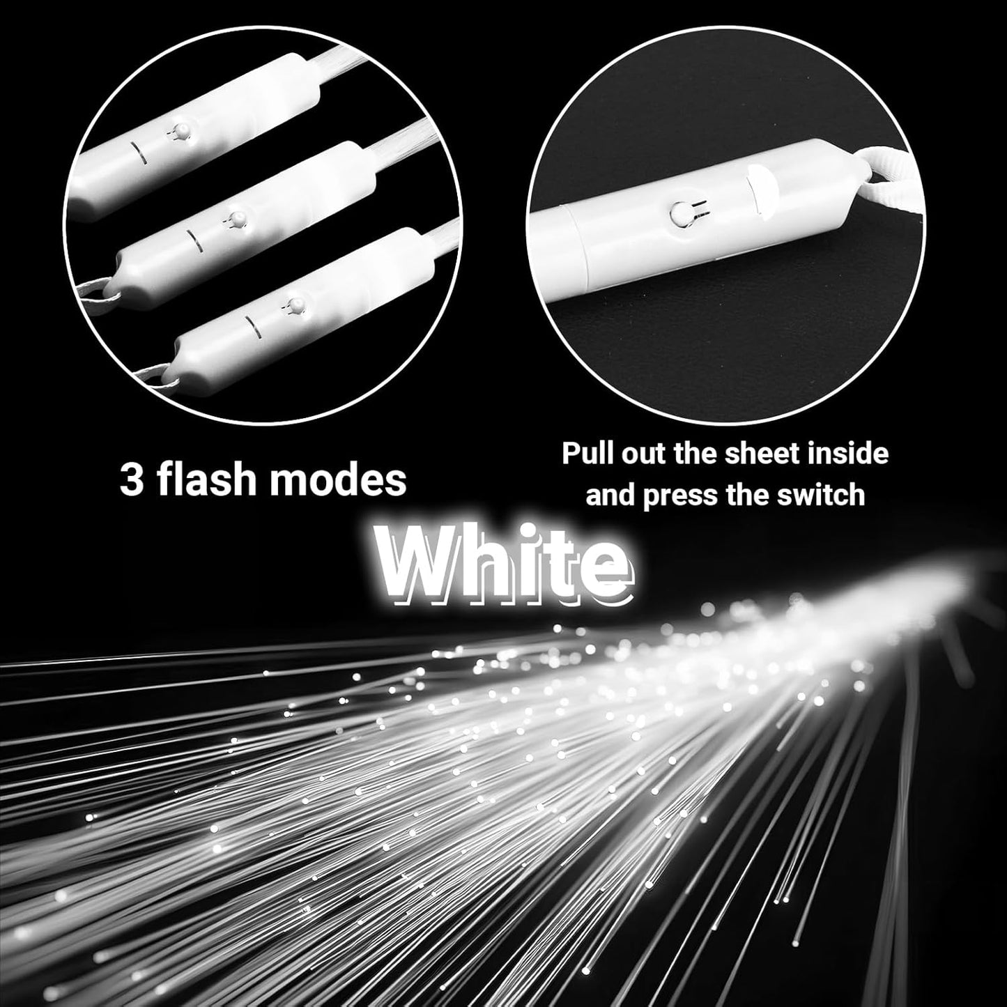 18 PCS White LED Fiber Optic Wands Glow Sticks, Light Up Wands, Fiber Optic Lights Rod, Flashing Wands with 3 Light Modes for Wedding,Halloween,Christmas, Neon Party Favors Supplies