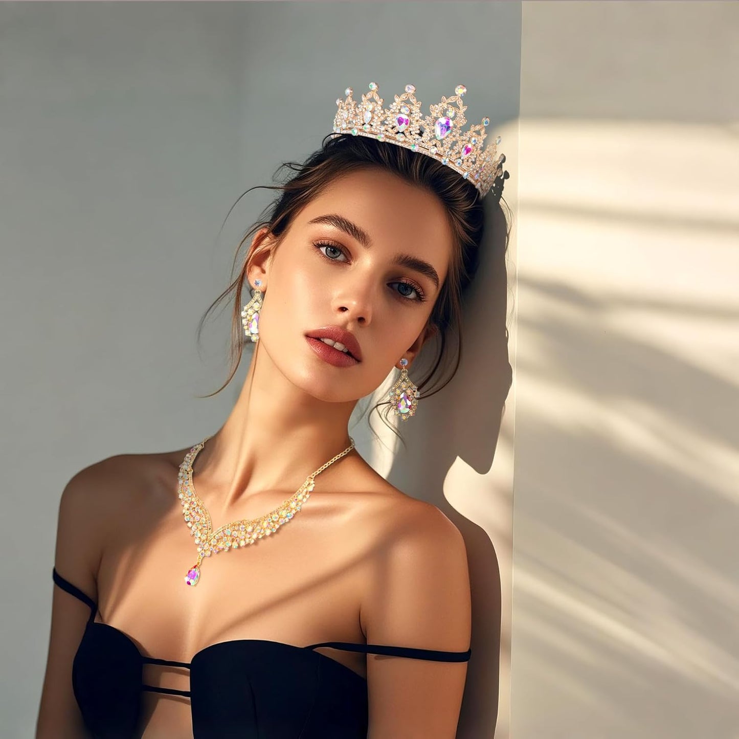 Crowns and Tiaras jewelry sets for Wedding princess birthday party Halloween Prom Pageant Jewelry for Women Crystal Bridal Jewelry Set for women