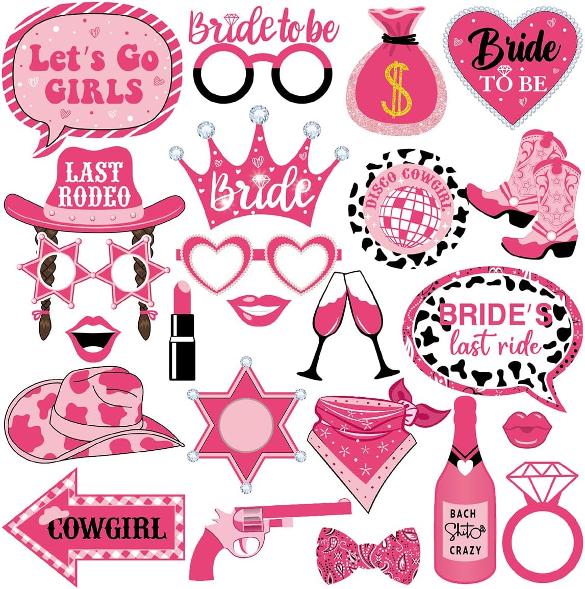 Cowgirl Bachelorette Photo Props, Tumwisk 25PCS Bachelorette Party Decorations, Pink Lets Go Girls Last Rodeo Western Theme Party Cowgirl Decor for Bridal Shower Wedding Favors Supplies