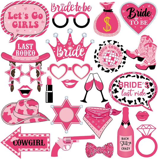 Cowgirl Bachelorette Photo Props, Tumwisk 25PCS Bachelorette Party Decorations, Pink Lets Go Girls Last Rodeo Western Theme Party Cowgirl Decor for Bridal Shower Wedding Favors Supplies
