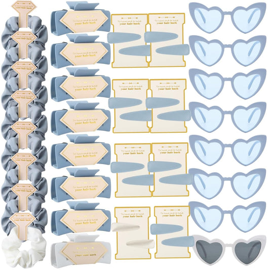 Bridesmaid Scrunchies Proposal Gifts Bachelorette Hair Claws Clips Girls heart sunglasses for Wedding Party Favors (White&Blue 40sets)