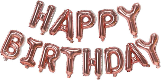 KALOR Rose Gold Happy Birthday Balloons Banner, 16 Inch Mylar Foil Letters Balloon Sign for Women, Men, Boys & Girls Kids Birthday Decorations Photo Backdrop