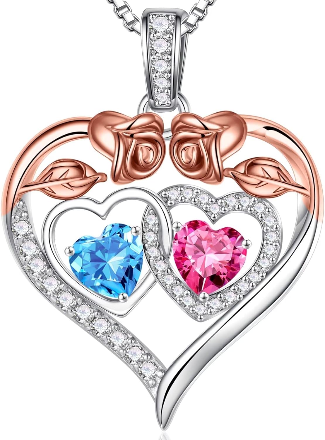 Iefil Double Birthstone Necklace Gifts for Wife Girlfriend Her Women, Birthstone Jewelry Gemstone Valentines Birthday Gifts for Her Women Wife Mom Grandma