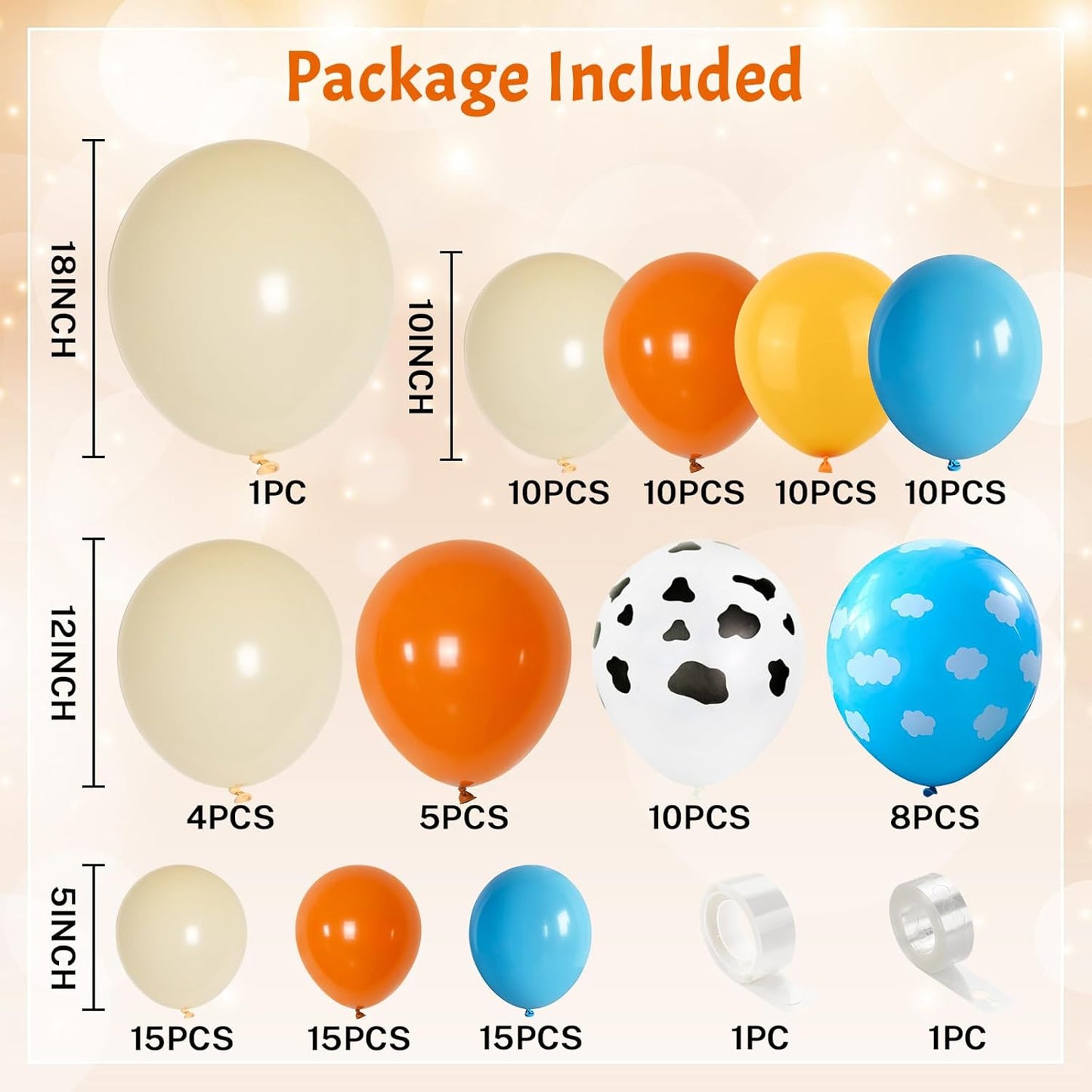 Toy Kids Balloons Arch Kit, Burnt Orange Blue Mustard Yellow Balloon Garland as It's A Story Boy Baby Shower Decorations, Cow Cloud Print Balloons Nude Balloon for First Birthday Party Supplies