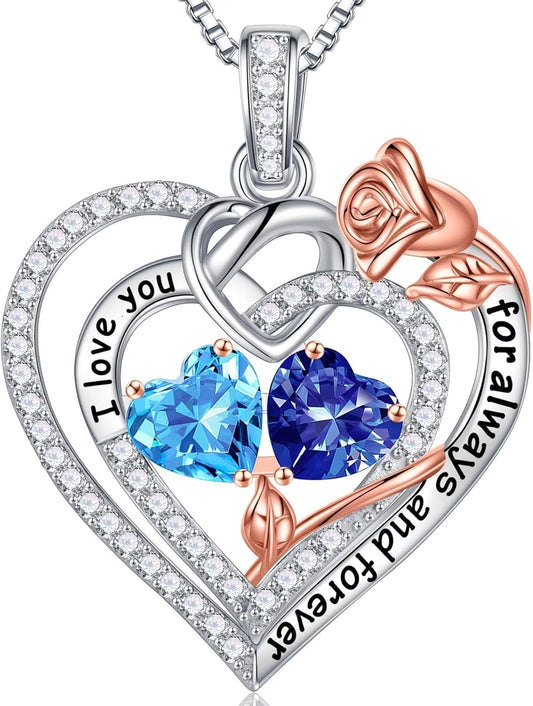 Iefil Christmas Gifts for Wife Women - 925 Sterling Silver Double Birthstone Necklace, Anniversary Birthday Gifts for Women, Jewelry Gift for Wife Girlfriend Mom Her