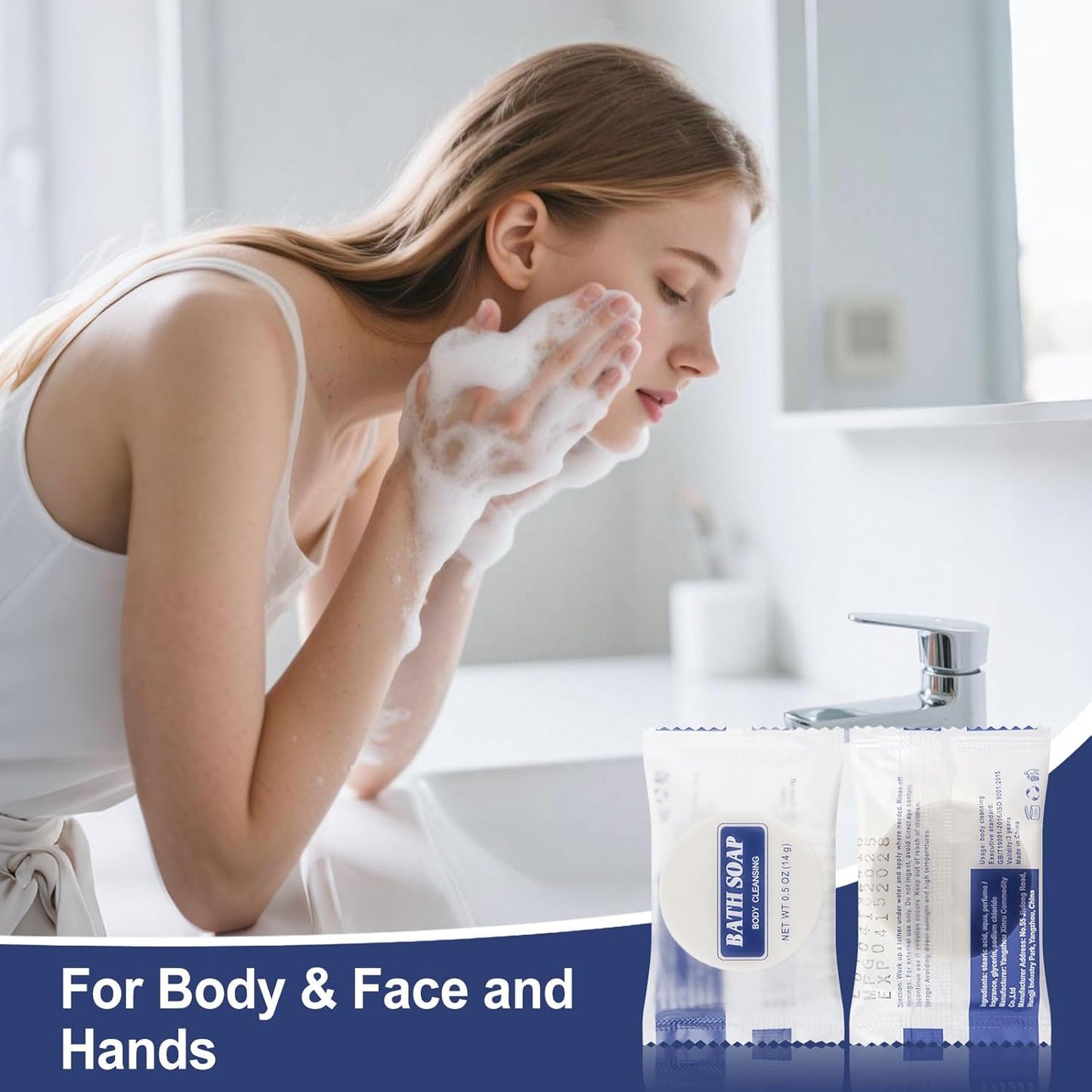 0.5 oz Bulk Travel Size Bars Soap, Individually Wrapped Small Face and Body Cleanser Round Soaps Toiletries Amenities for Hotel, Guest, Shelter, Charity, Motel, Vacation (100)