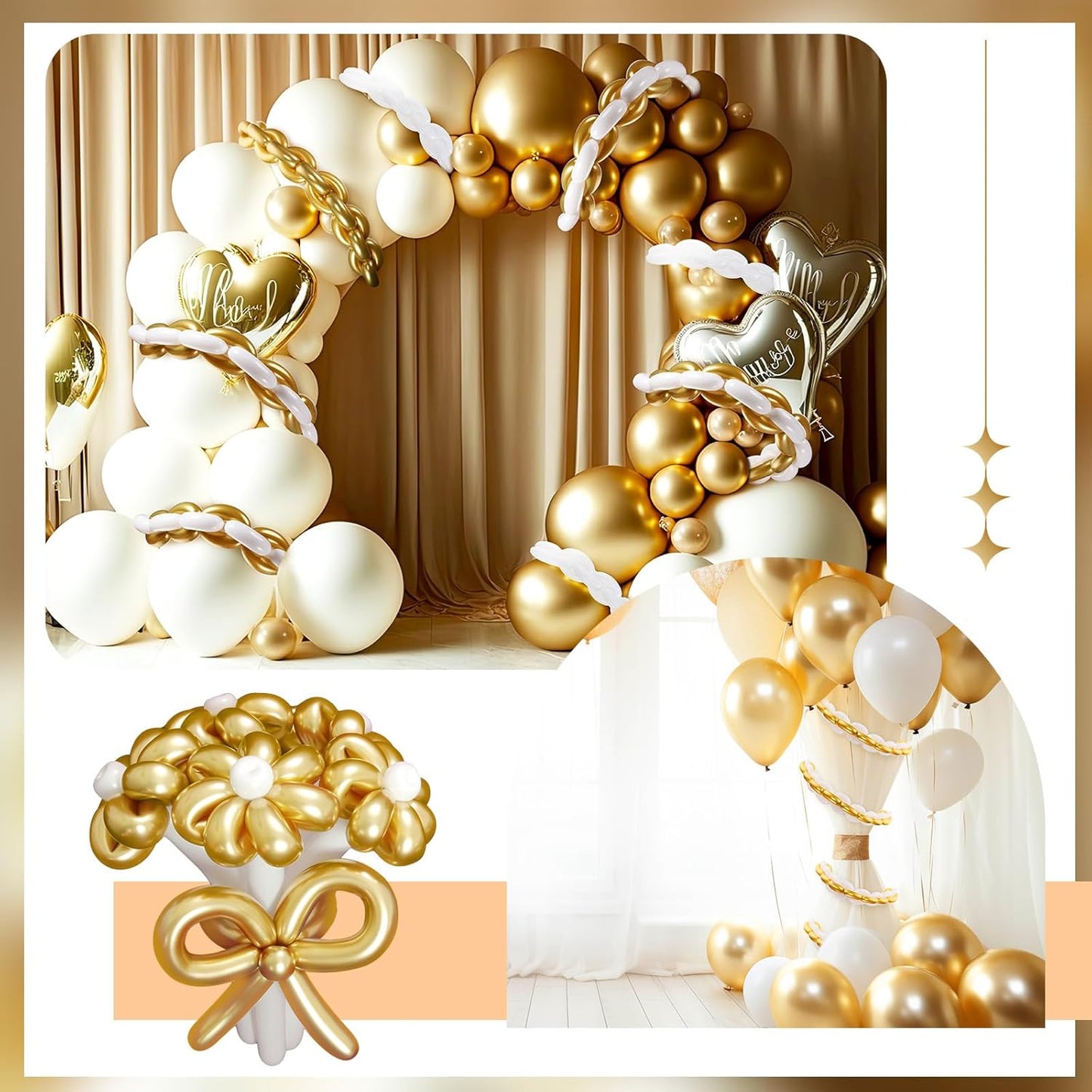 Sratte 200 Pcs Graduation 260 Long Balloons Mixed Colors Thickening Latex Long Twisting Animals Balloons for Arch Garland Birthday Wedding Party Decoration(White Gold)