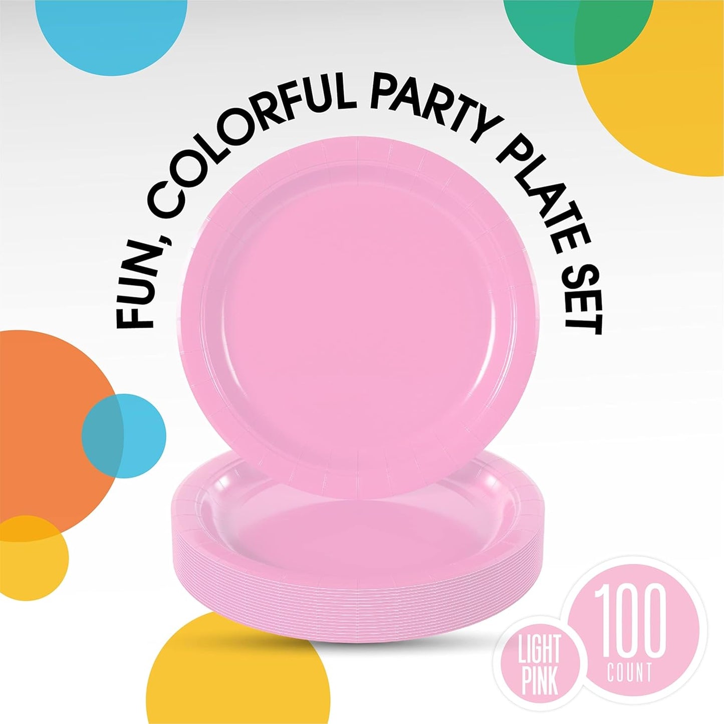 Exquisite Party Solids Pink Paper Plates Disposable Heavy Duty 9 Inch Pink Disposable Plates For Party 100 Pcs Heavy Duty 350 GSM, Birthday Supplies