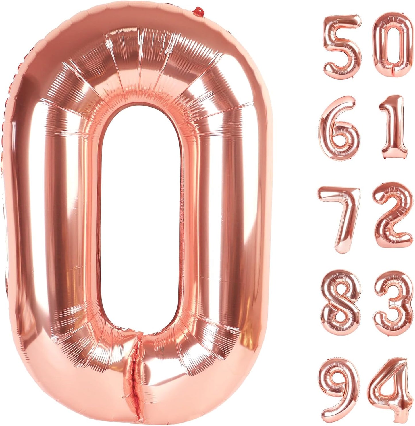 Rose Gold Number Balloon 40 Inch, 0 Number Balloons, 10 20 30 40 50 Numbers Balloon Birthday Decorations, Party Supplies for Women Men