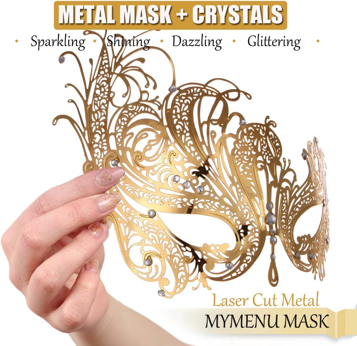 MYMENU Masquerade Mask for Women Shiny Rhinestone Metal Mask Venetian Mask for Party Prom Ball