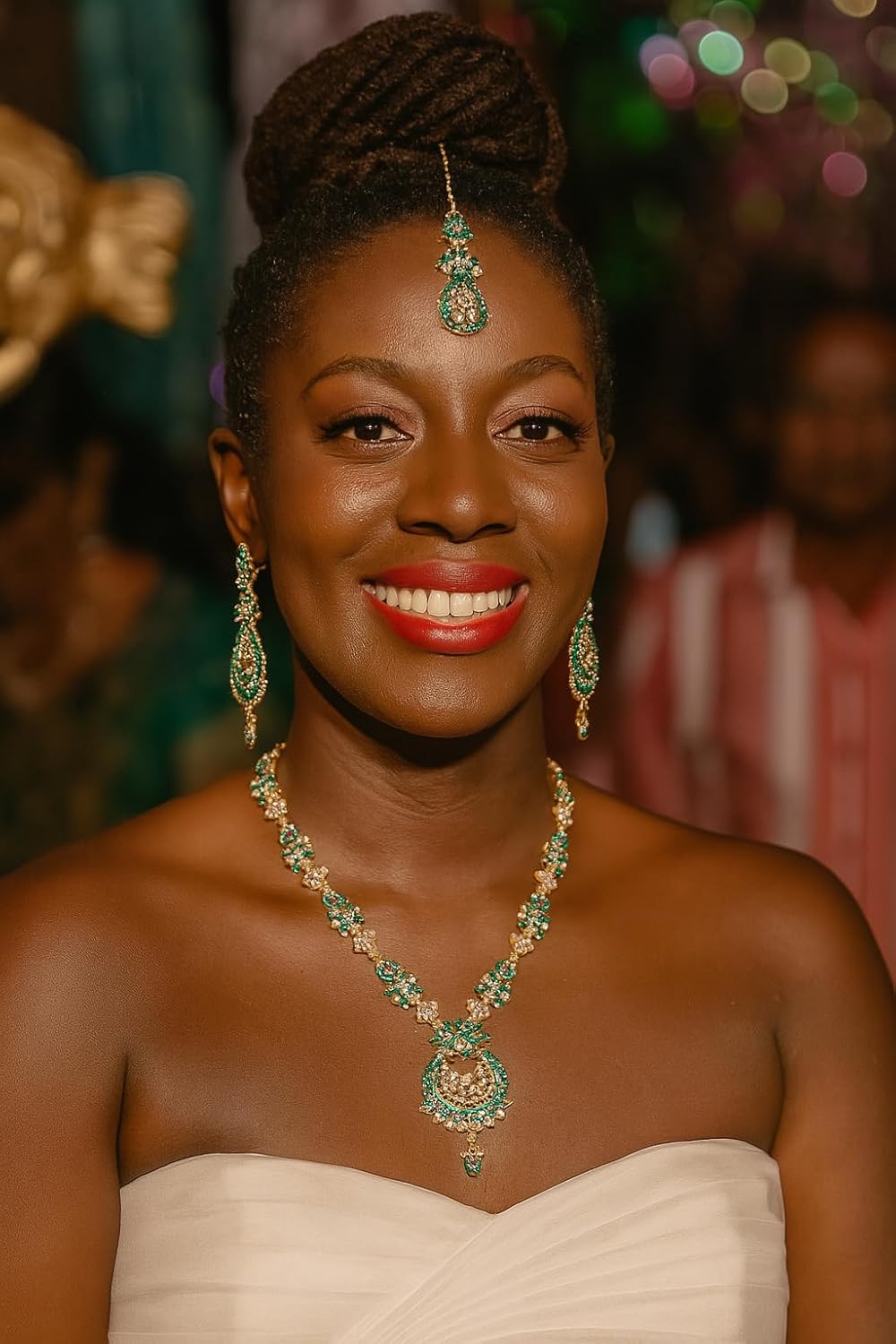 Touchstone Indian jewelry sets for women maang tikka wedding guest gold necklace bollywood jewellery set pageant elegant prom bride accessories western crystal chunky rhinestone necklaces