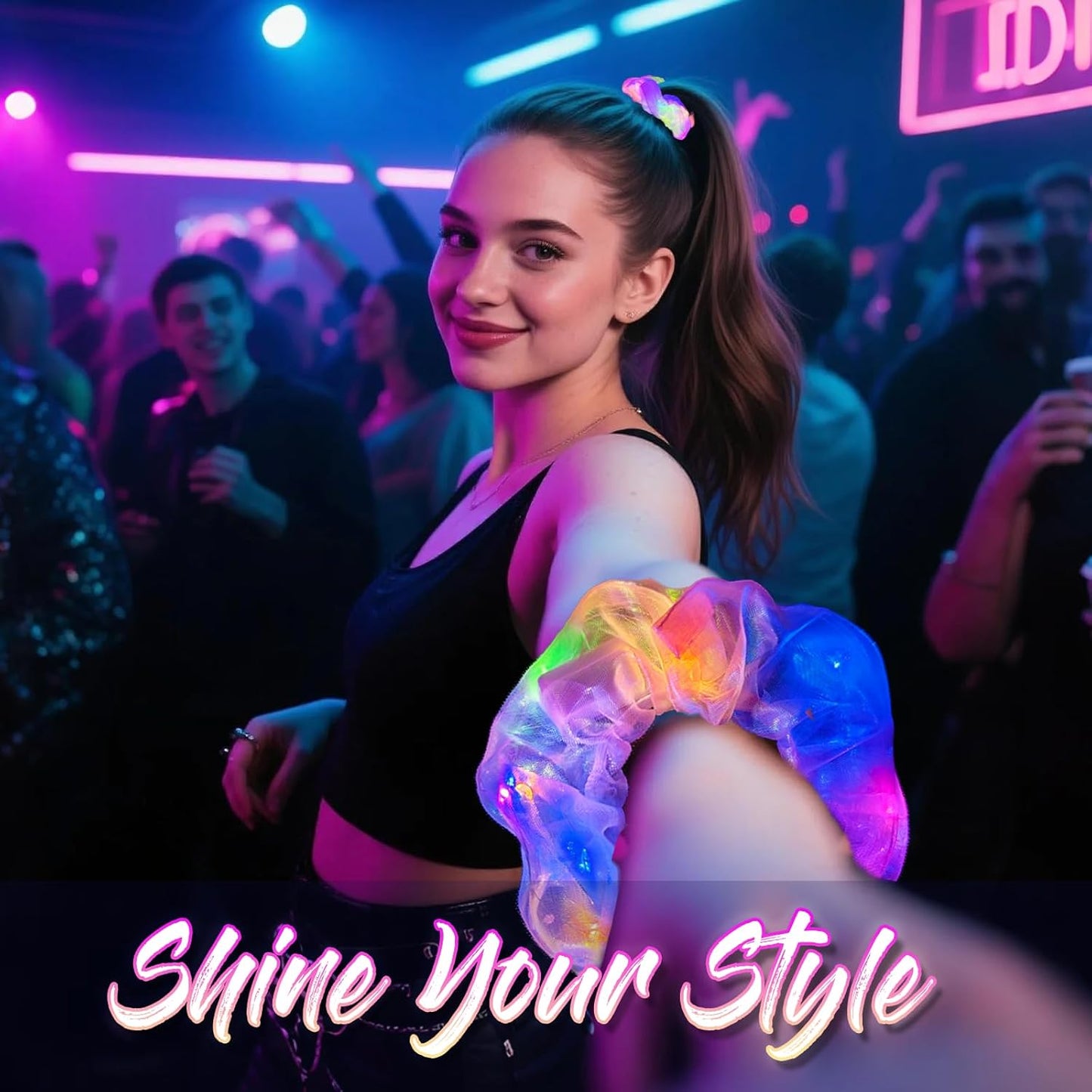 20 PCS Light up Scrunchies, 3 Glow Mode, LED Hair Accessories for Women, Glow in the Dark Party Supply for Festival Rave Slumber Party