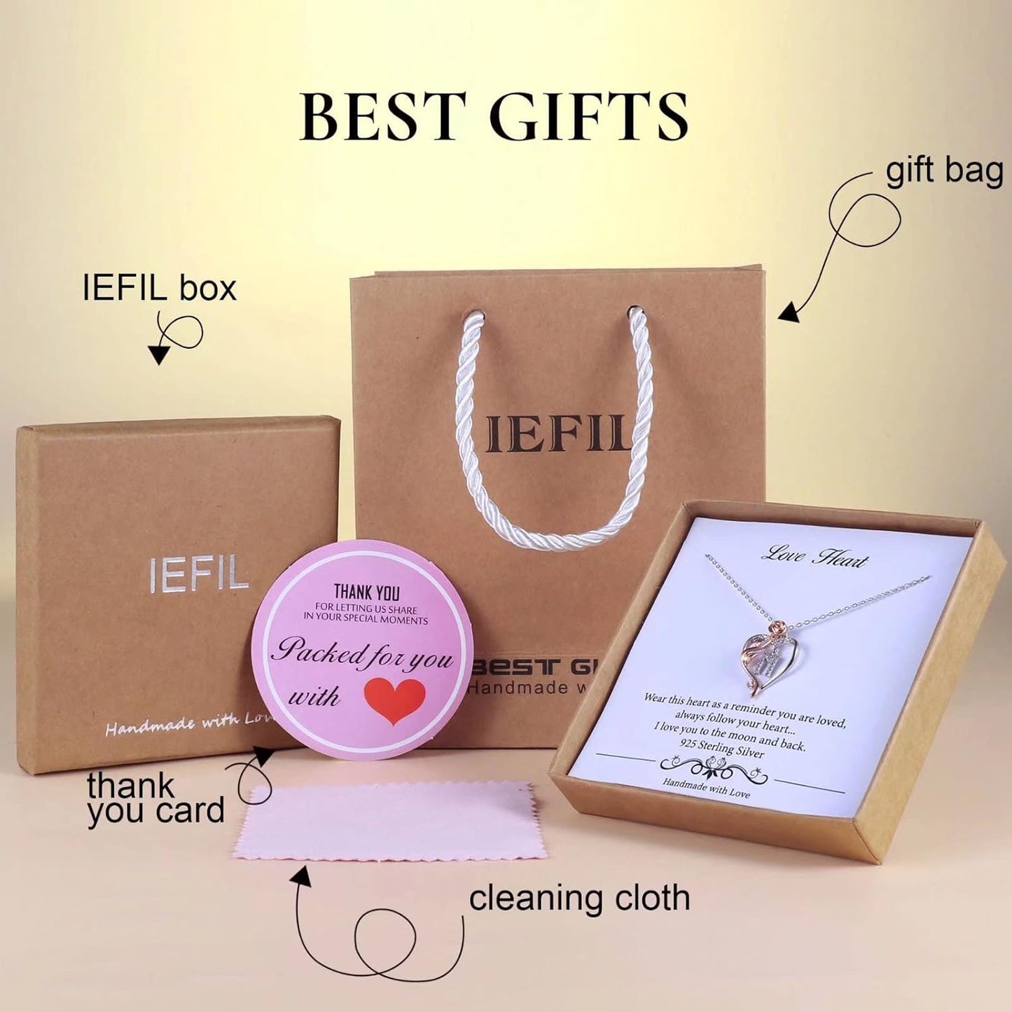 Iefil Christmas Gifts for Women Wife - 925 Sterling Silver Rose Heart Initial Necklace, Anniversary Birthday Gifts for Women, Jewelry Gift for Her Wife Girlfriend Mom Daughter