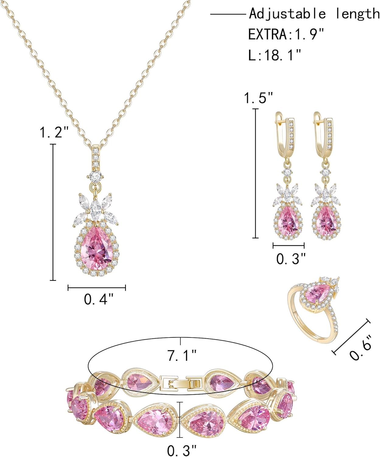 EleQueen Water Drop Pendant Necklace Long Dangle Earrings Tennis Bracelet Set, Sparkle Cubic Zirconia Teardrop Wedding Jewelry Sets for Bride Bridesmaid