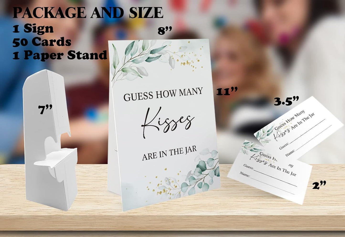 How Many Kisses Are in the Jar Game-1 Standing Sign and 50 Guessing Cards, Greenery Bridal Shower Games, Baby Shower Sign, for Boys Girls Baby Shower Favors and Weddings Party Decoration-03