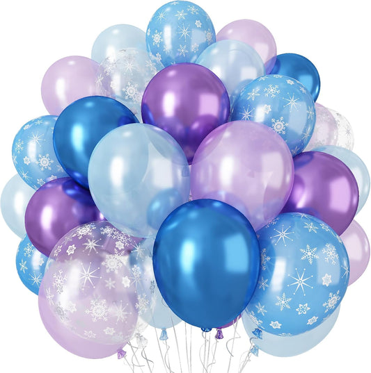 Purple and Blue Balloons, Snowflake Pearl Light Blue Purple Metallic Clear Latex Balloons for Girls Winter Princess Wonderland Christmas Baby Its Cold Outside Baby Shower Birthday Party Decorations