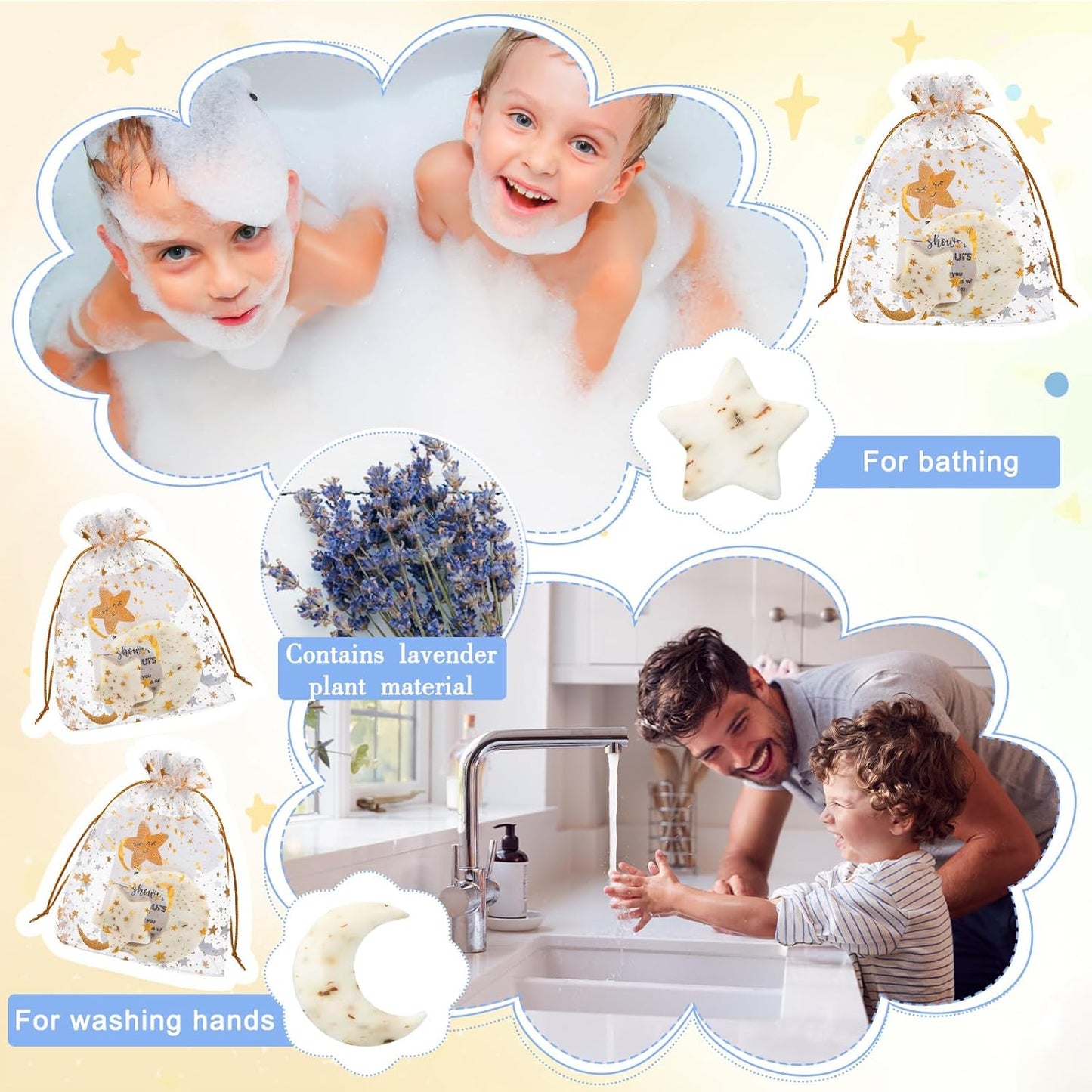 50 Sets Baby Shower Favors Lavender Moon Star Soaps for Guests with Thank You Cards Organza Bags Baby Shower Gifts for Gender Reveal Party Decoration Women Men