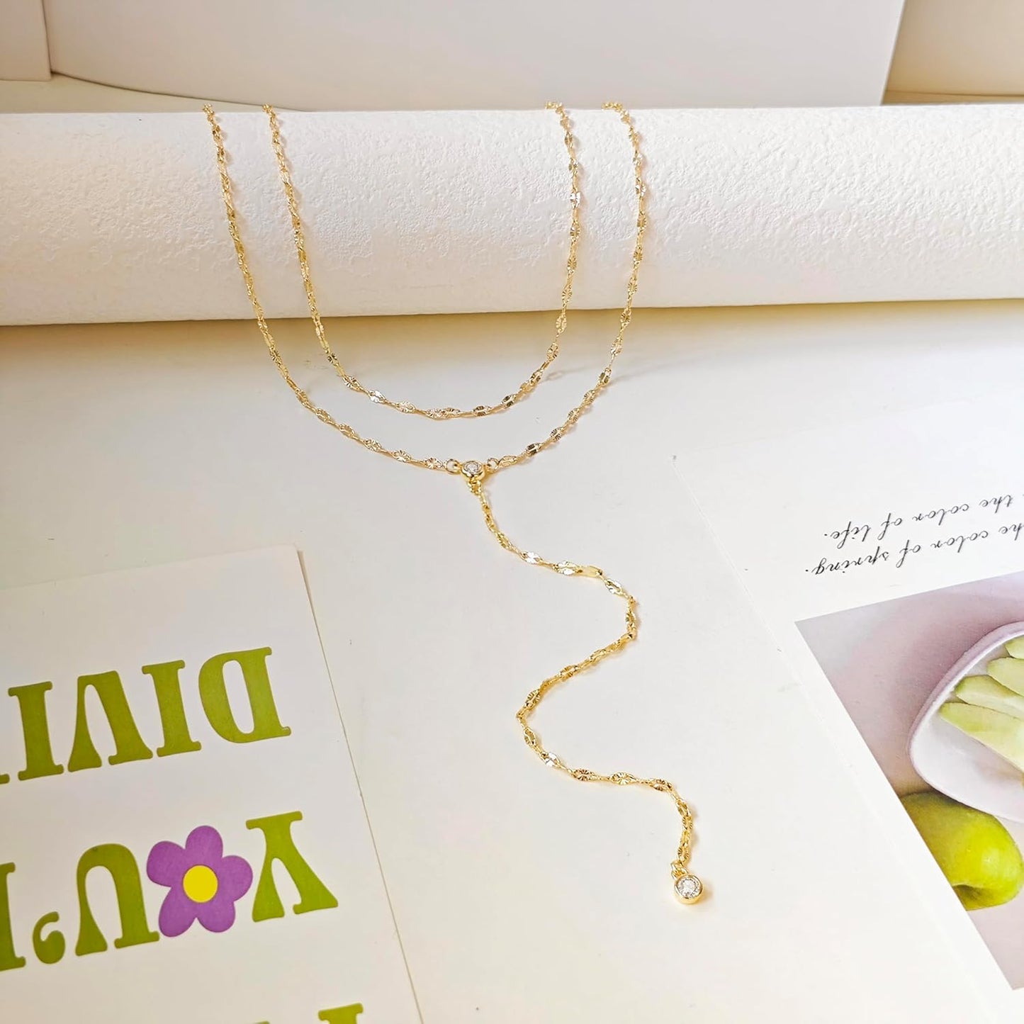 Luxval Lariat Gold Necklace for Women, Dainty Long Necklace 14k Gold Plated/Silver Y-Shaped Pendant Necklaces Trendy Beaded Chain Drop Necklaces Jewelry for Women Gifts