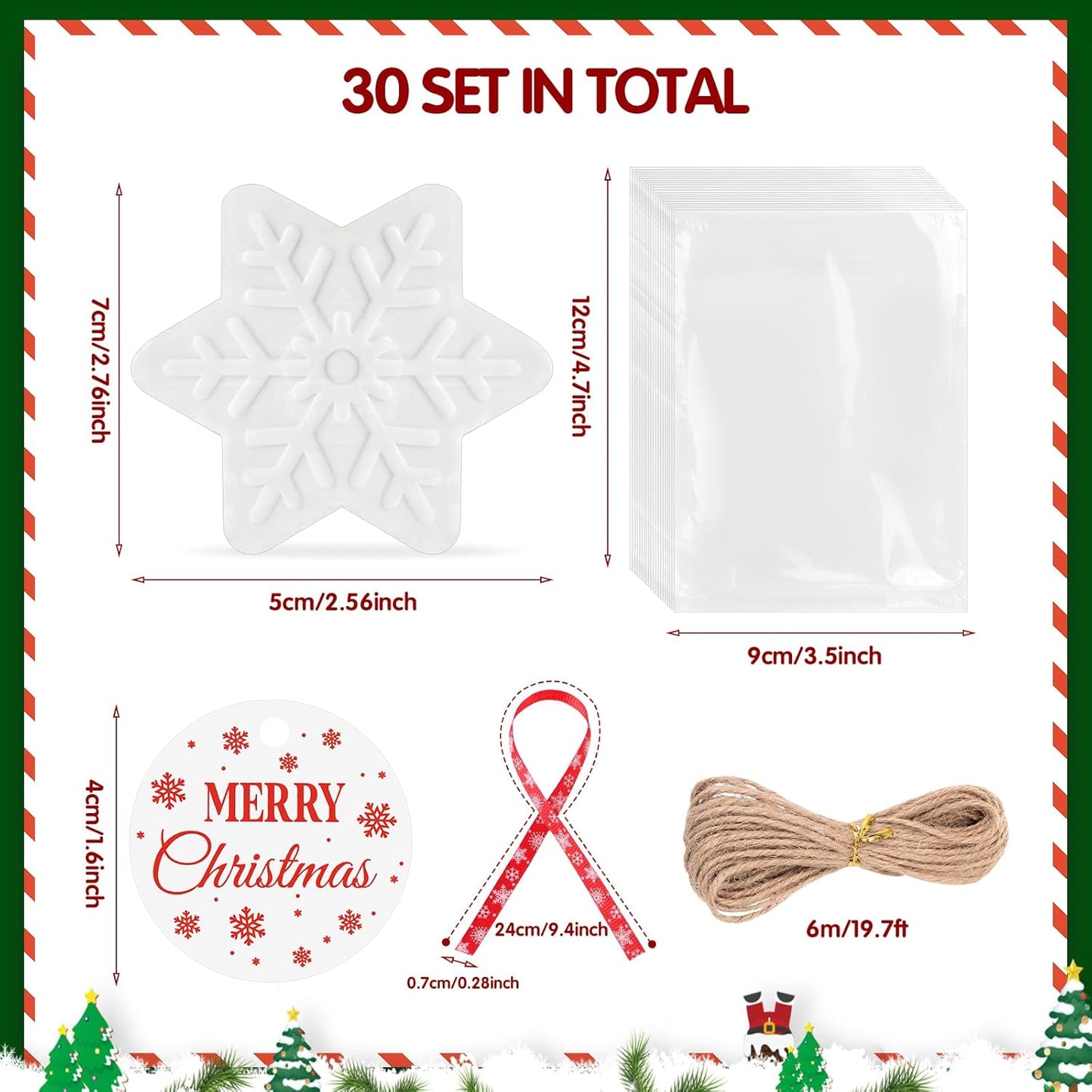 30 Set Christmas Soap Bar Gift Set Christmas Handmade Xmas Tree Santa Clause Gingerbread Snowflake Soaps Bulk Holiday Stocking Stuffer Party Favors for Bathroom(White,Snowflake)