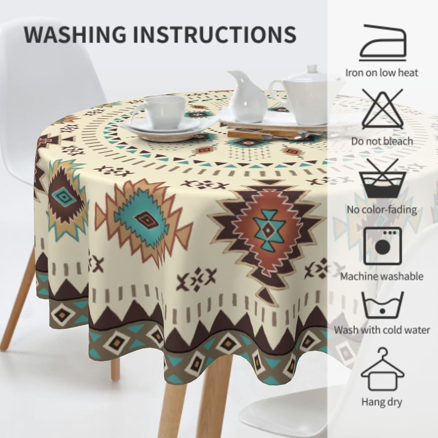 Giwawa Aztec Southwestern Round Tablecloth 60" Ethnic Tribal Geometric Design Vintage Style Circle Table Cloth Boho Chic Washble Table Cover for Dinning Kitchen Farmhouse Party Decoration