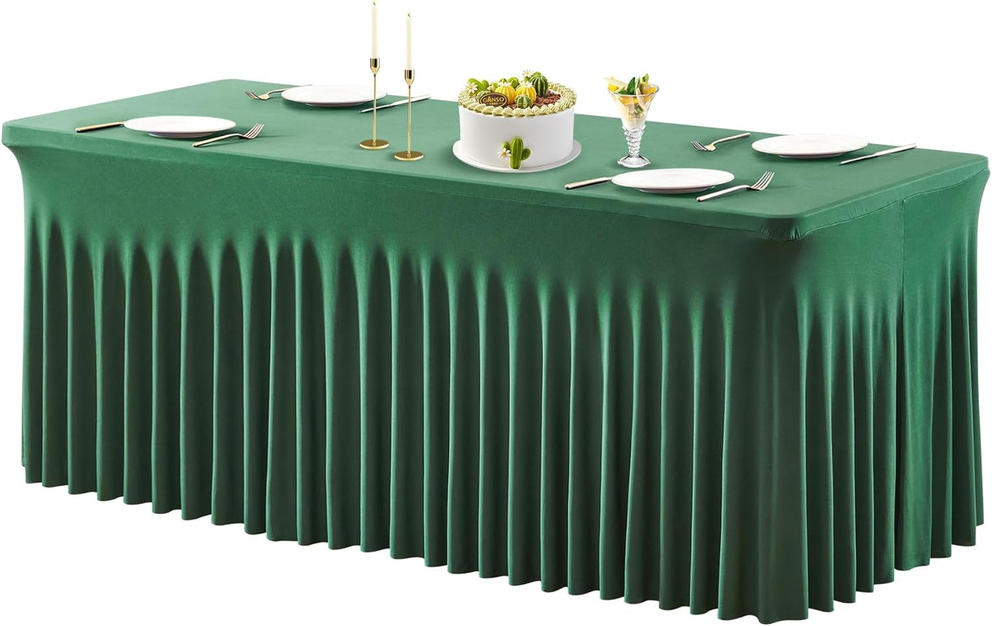 PARTISKY Hunter Green Spandex Tablecloth for 4ft Rectangle Tables, Stretchable Table Cover Skirt for Folding Tables Weddings Parties Banquets Events Trade Shows and Dessert Table