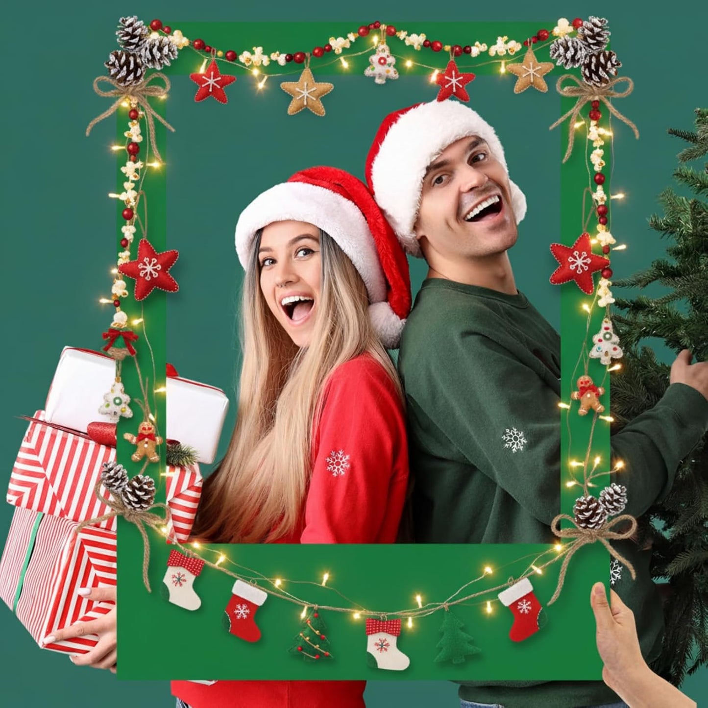 32 x 24 Inch Photo Booth Selfie Frame Prop Booth for Birthday Event Parties Large Blank DIY Cutout Props for Funny Decoration Christmas, Holiday Supplies