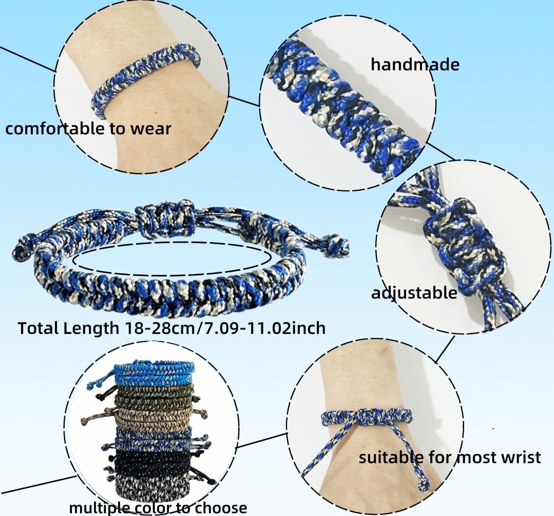 YANMIN 12 pcs Braided Friendship Bracelets for Teen Boys Adjustable Paracord Bracelets Handmade Goody Bag Stuffers Easter Basket Filler Tween Teenager Birthday Christmas Camping Party Favors