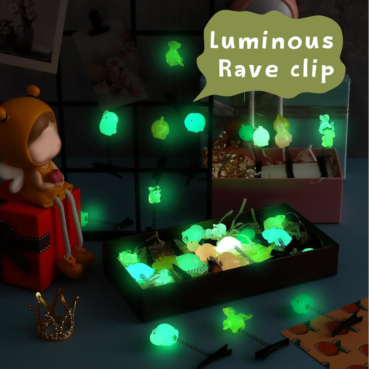 30 Pcs Mini Glow Hair Clips Girls Rave Hair Clips for Women Christmas Music Festival Holiday Party Supplies (Funny Dinosaur)