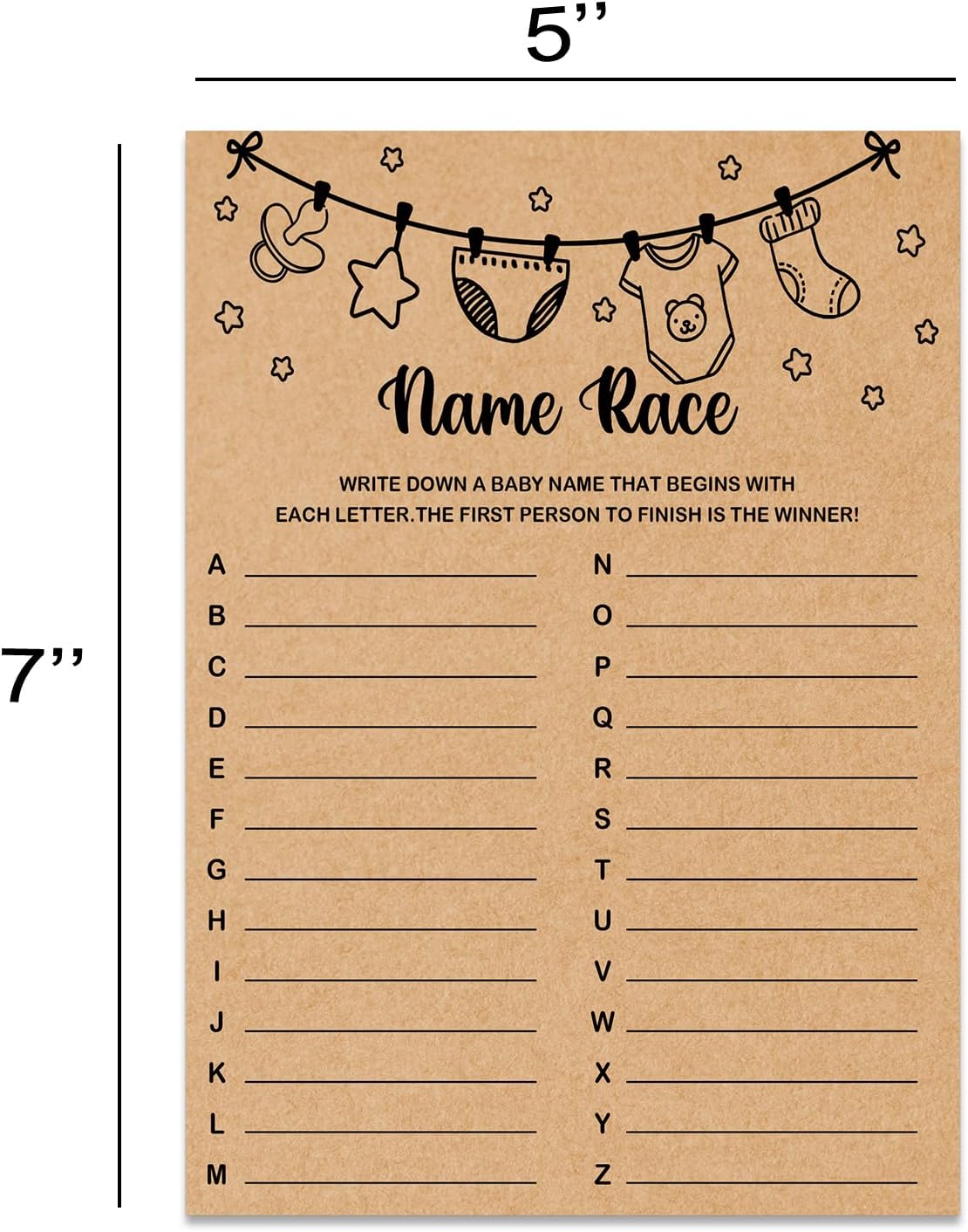 Baby Shower Game, Name Race Game Cards, Baby Shower Party Games & Activities, Kraft
