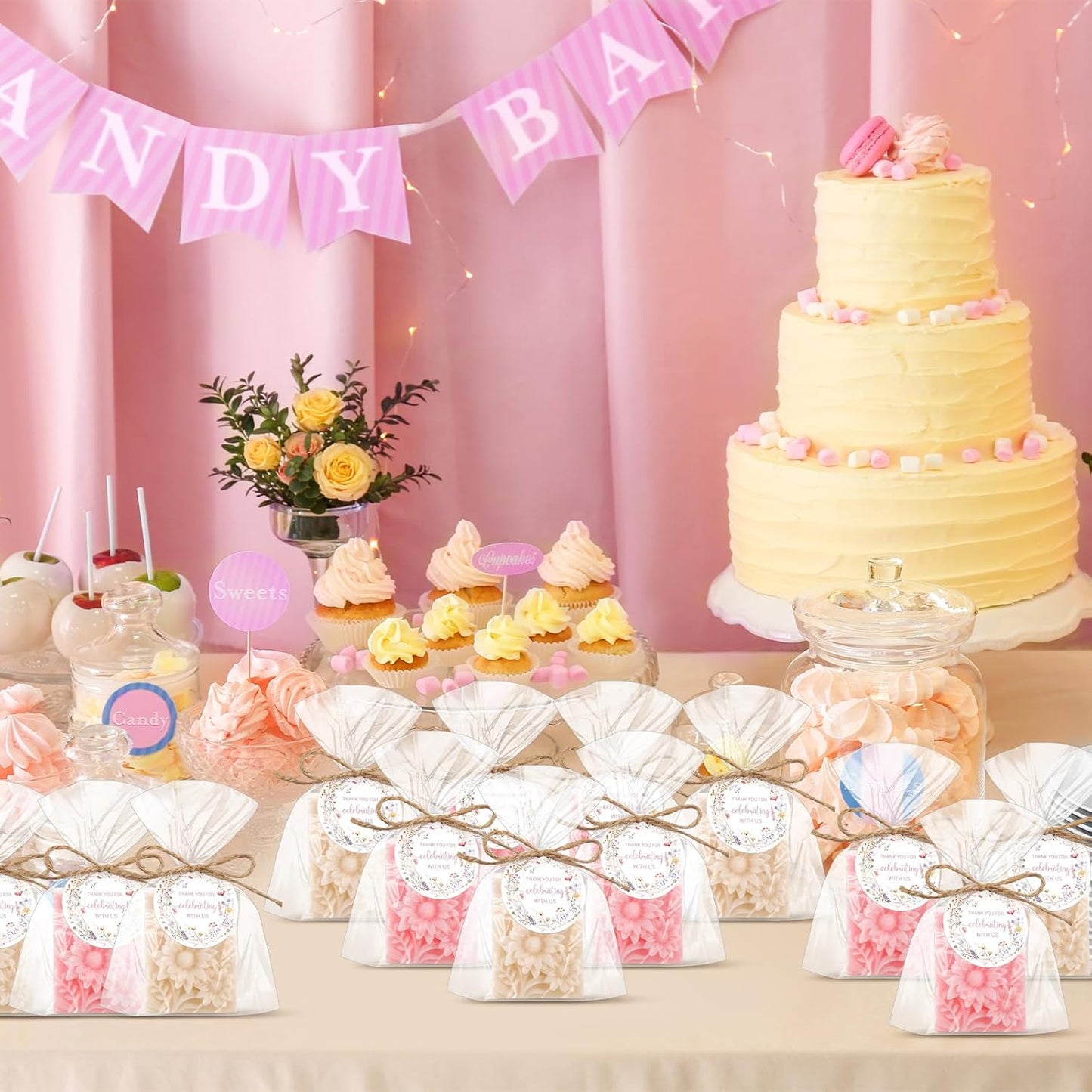 Demissle 20 Pcs Baby Shower Soap Favors Wildflowers Baby Shower in Bloom Flower Bath Soap Gift Set with White Greeting Card Handmade Gifts for Guests Decorations Supplies(Pastel Color,Stylish Style)