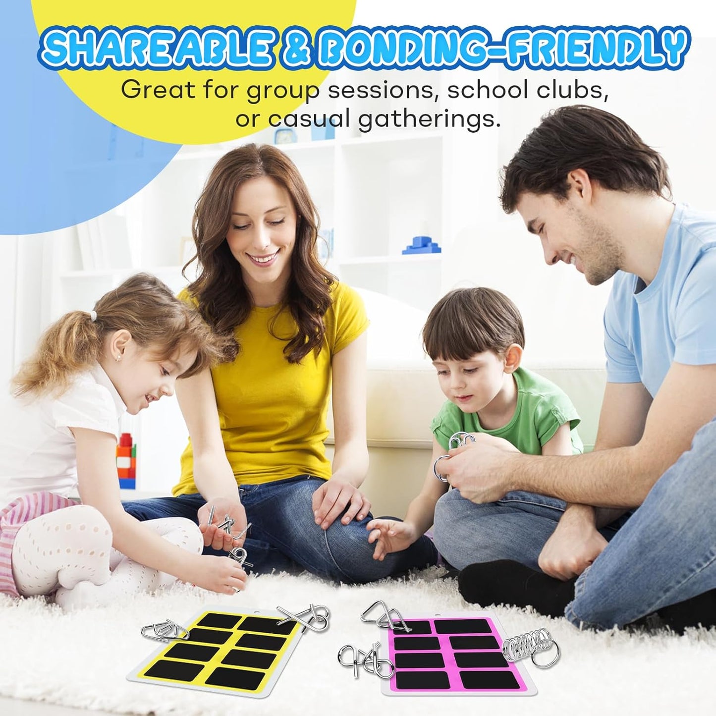 Metal Brain Teaser Puzzles Ring Educational Toys, Steel IQ Games Physics Mind Metal Puzzles for Adults, Unlock Interlock Game, Brain Teaser Puzzle for Party Favor Kids (A)