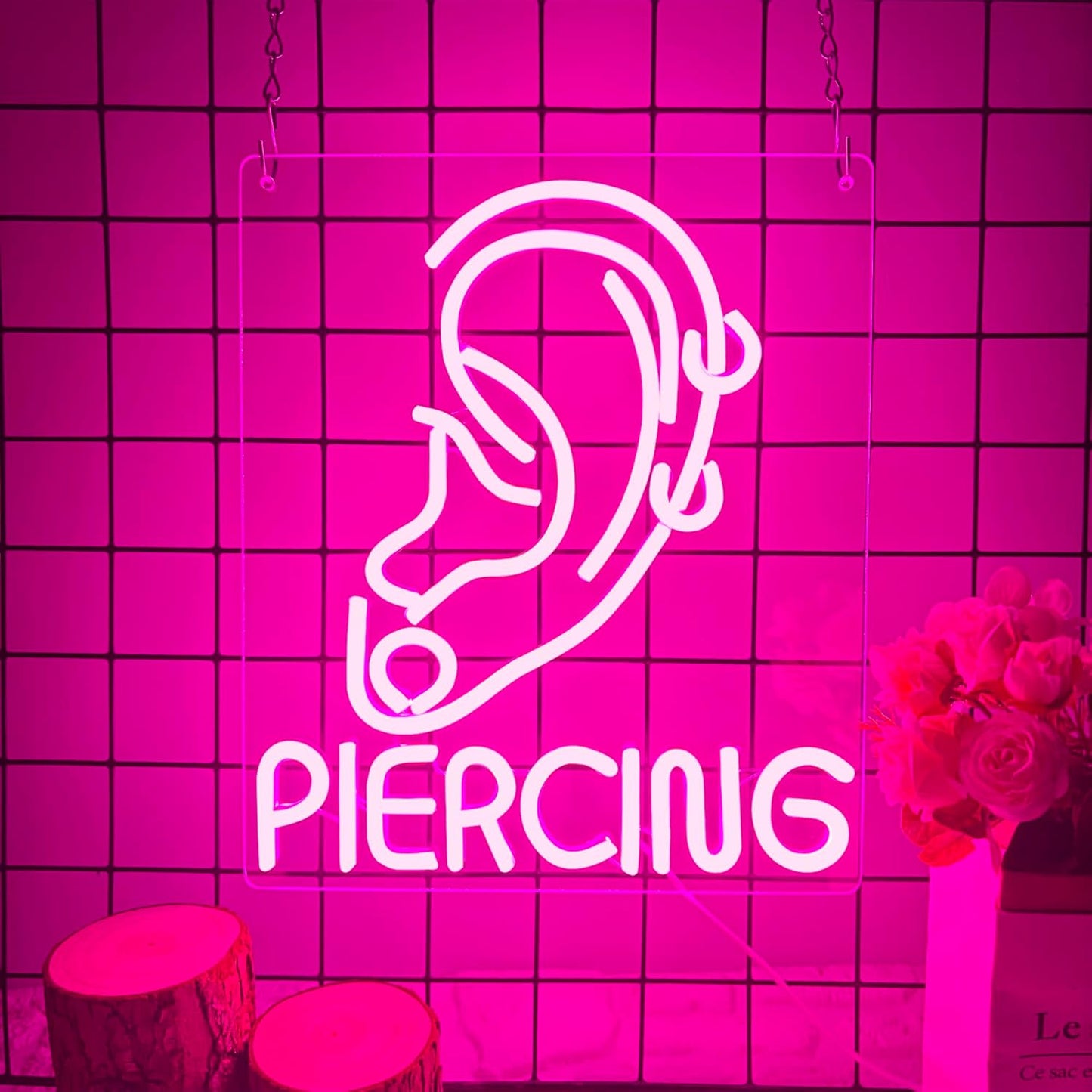 Ear Piercing Neon Sign, Cool Pink Dimmable LED Creative Ear Earring Neon Light, Tattoo Studio Barber Salon Massage SPA Shop Neon Light Decoration, Suitable Gift For Young People And Girls(13 * 11in)