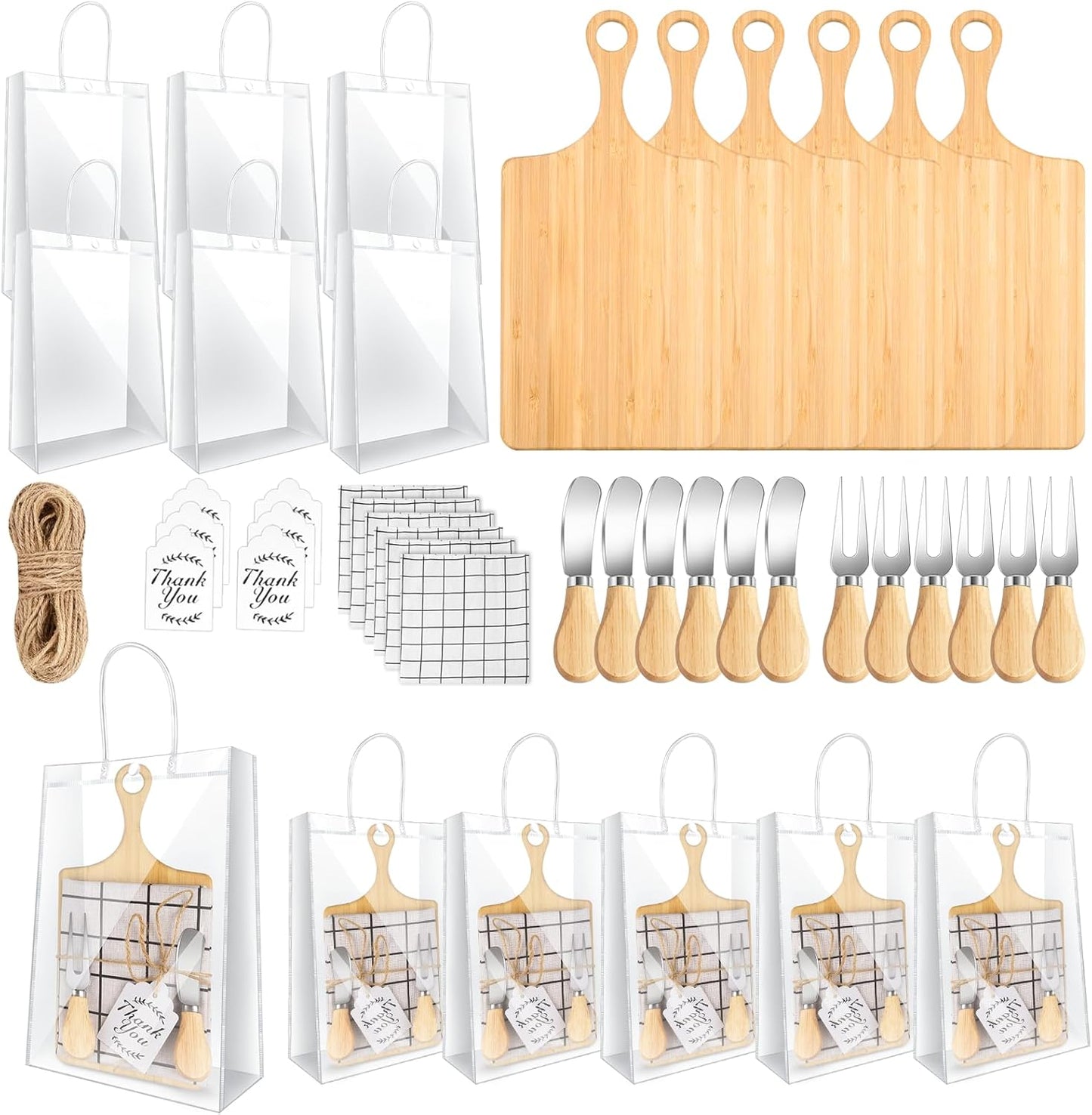 37 Pcs Baby Shower Game Prizes for Winners 6 Sets Baby Shower Prizes for Game Player with Bamboo Cheese Board Oak Cutlery Placemats Tags Bags