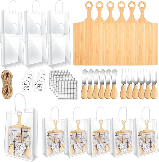 37 Pcs Baby Shower Game Prizes for Winners 6 Sets Baby Shower Prizes for Game Player with Bamboo Cheese Board Oak Cutlery Placemats Tags Bags