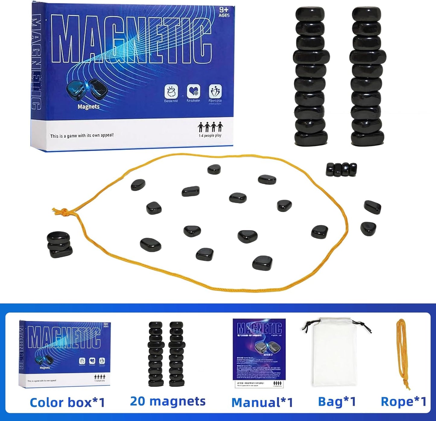 Magnetic Chess Game with Stones，Magnetic Chess Strategy Game for Kids and Adults，Travel-Friendly Family Game for Parties and Home Use