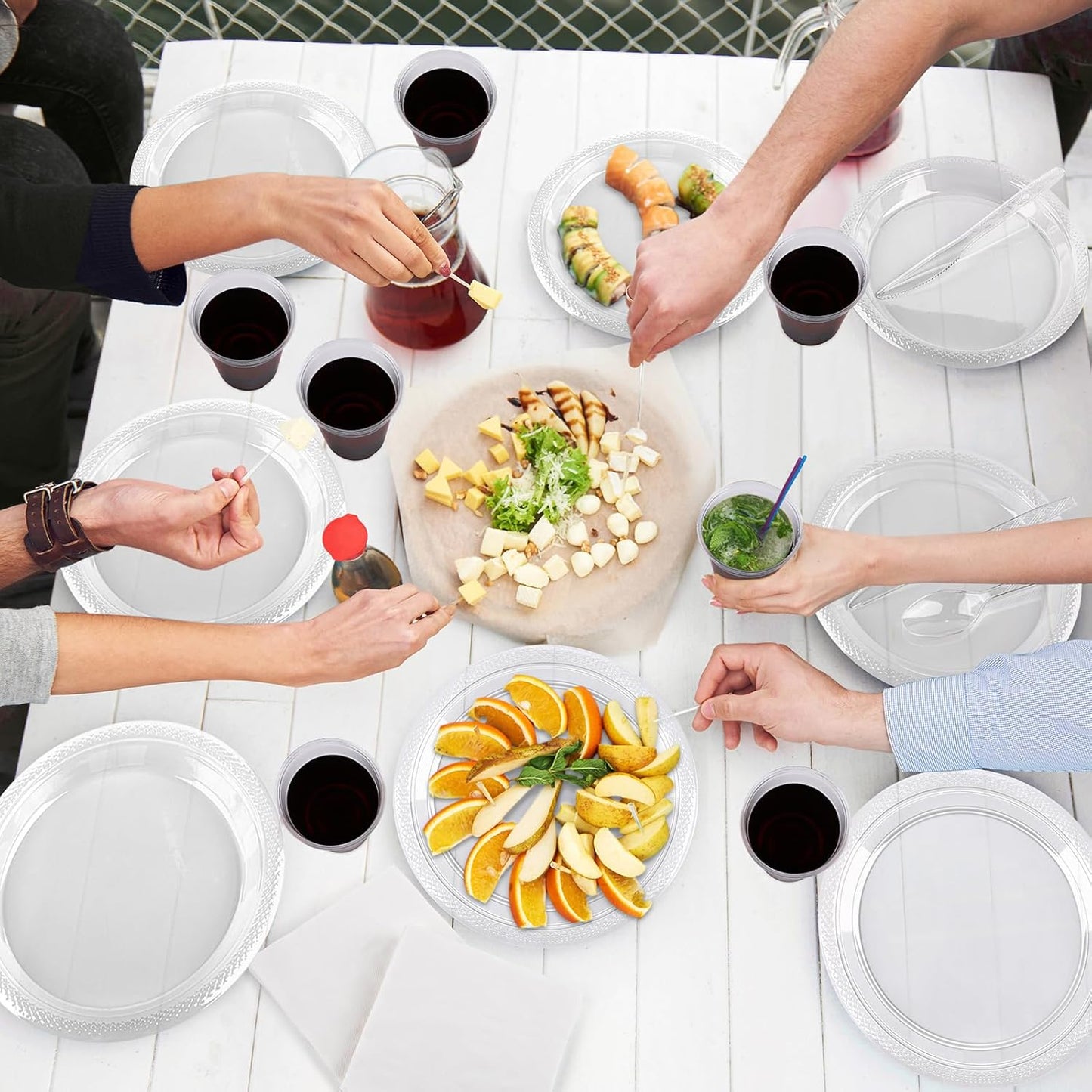 Aodaer 400 Pieces Clear Party Supplies Disposable Dinnerware Set Include Plastic Plates Cups Knives Forks Spoons Paper Napkins for Birthday Wedding Graduation Parties, Serve 50 Guests