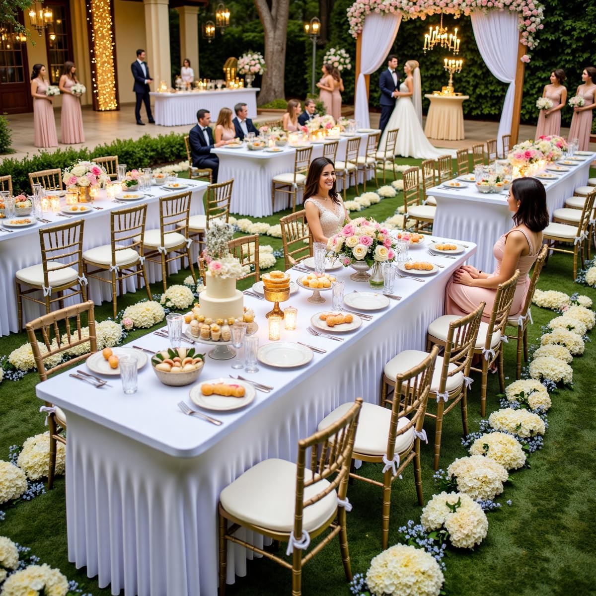 leegleri 12 Pack White Spandex Fitted Table Clothes for 6 Foot Rectangle Tables, Wrinkle Free 6ft Spandex Table Cover with Skirt for Banquet Weddings Parties