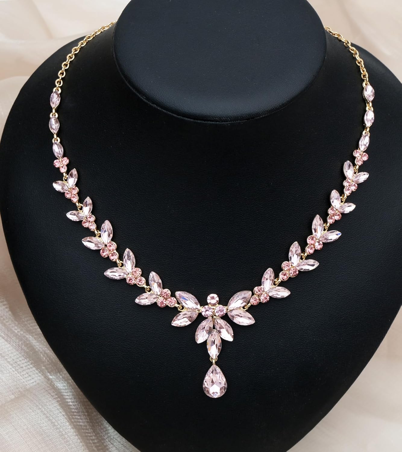 CSY 4 Pcs Elegant Bridal Jewelry Sets Austrian Marquise Crystal Wedding Necklace Dangle Earrings Tennis Bracelet Ring Set for Bride Women Costume Accessories