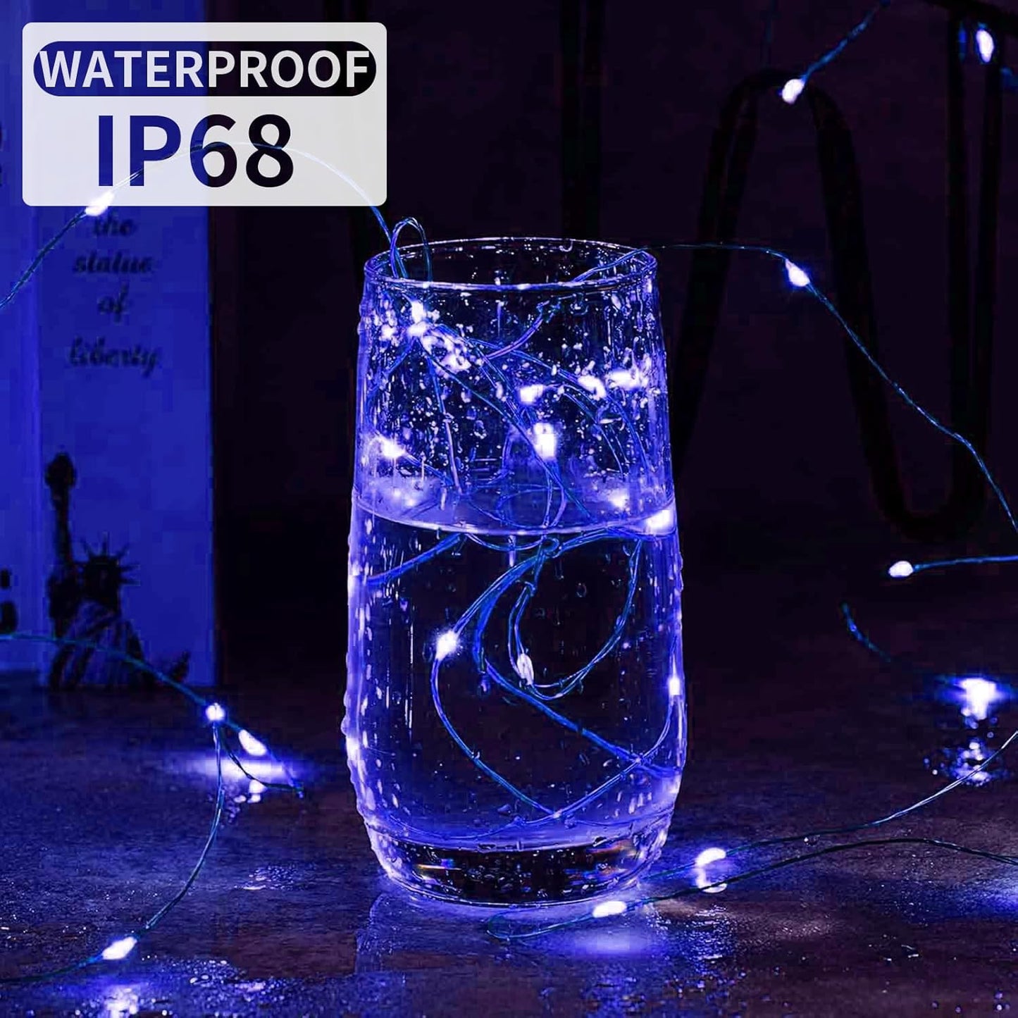 Aogist Led Fairy Lights 3 Modes Battery Operated String Lights Waterproof Silver Wire 7 Feet Firefly Starry Moon Mason Jar Lights for DIY Wedding Party Christmas (Blue, 12 Pack)