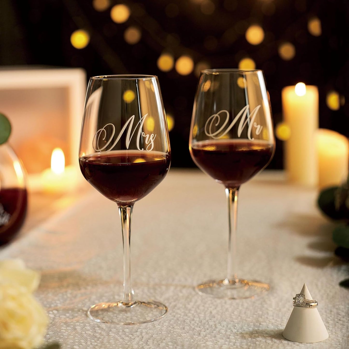 AW BRIDAL Mr and Mrs Wine Glasses for Wedding Bridal Shower Engagement Gifts, Wedding Glasses with Wine Decanter for Couples Newlyweds, Anniversary Bachelorette Party Bride Gifts