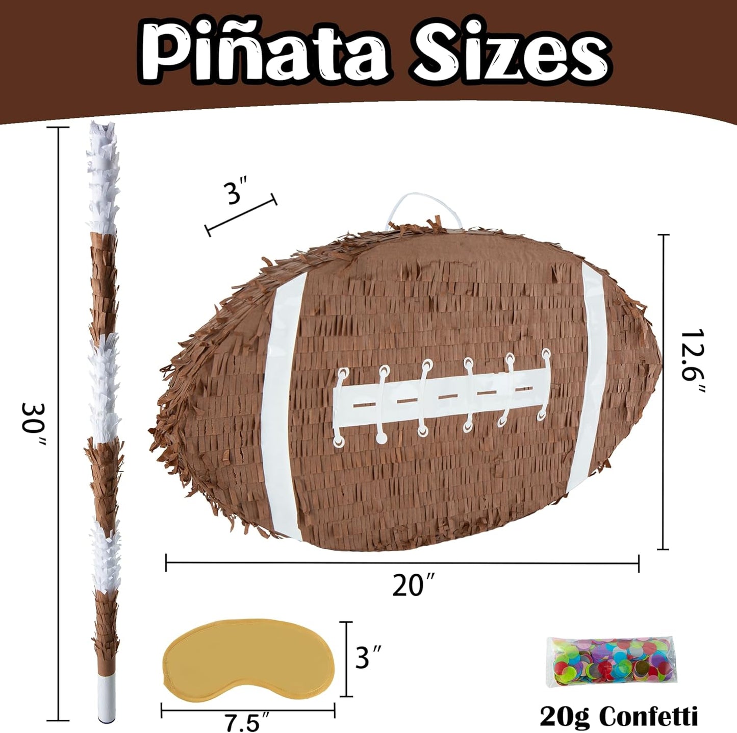 PCFING 20 Inch Football Piñata with 30 Inch Piñata Stick Blindfold Confetti for Boys Girls Adults Birthday Party Game Decorations, Anniversary Celebration, Fiesta