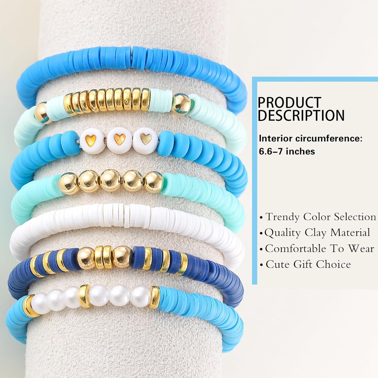 Friendship Bracelets Trendy Heishi Clay Bead Bracelets Stack Gold Beaded Stretch Bracelets for Women Boho Stackable Bracelets Bulk Cute Preppy Jewelry
