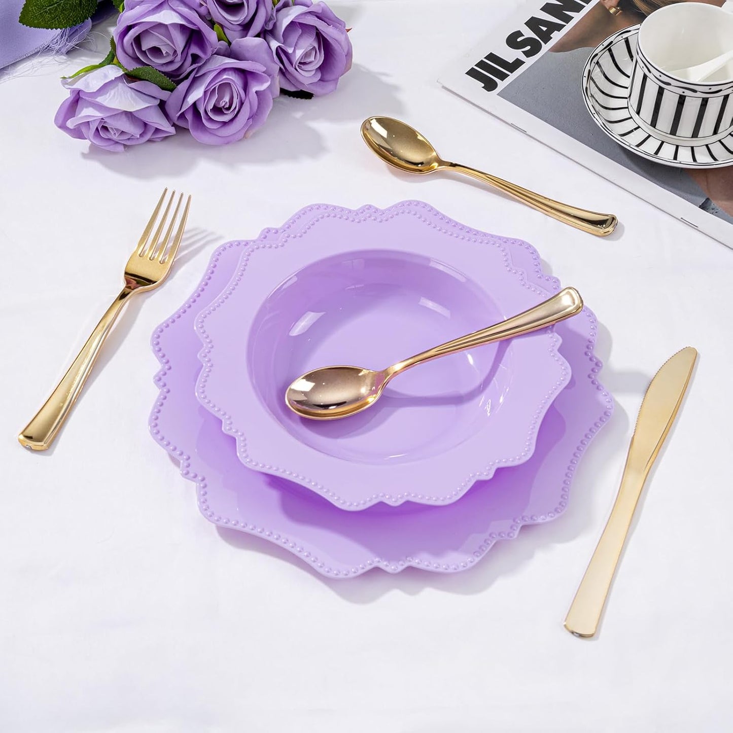 COLOSUS 60 Pack Lavender Purple Plastic Bowls, 12 oz Disposable Soup Bowls, Premium Plastic Dessert Bowls,Heavy-duty Salad Bowl for Party, Wedding, Dinner, Christmas, Thanksgiving, and Catering