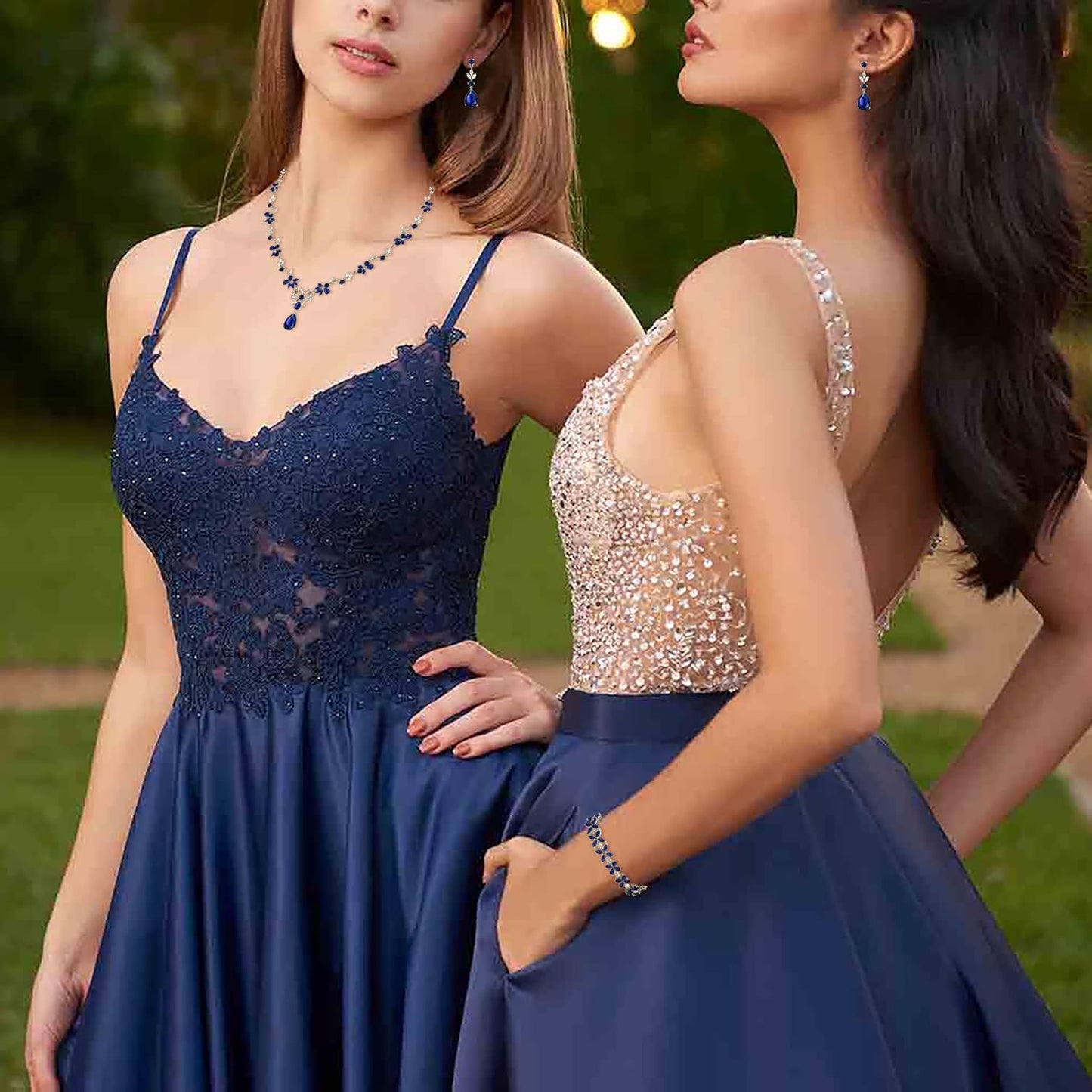 EVER FAITH Bridal Jewelry Set for Bride Bridesmaid, Flower Leaf Teardrop Cubic Zirconia Necklace Dangle Earrings Bracelet Sets Wedding Party for Women