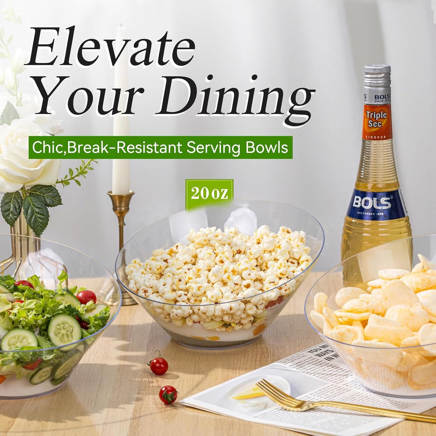 Liacere 54 OZ Clear Plastic Serving Bowls - 16PCS Angled Serving Bowls - Disposable Bowl for Candy Chip - Party Table Salad and Fruit，Can be used weddings,gatherings＆ Halloween