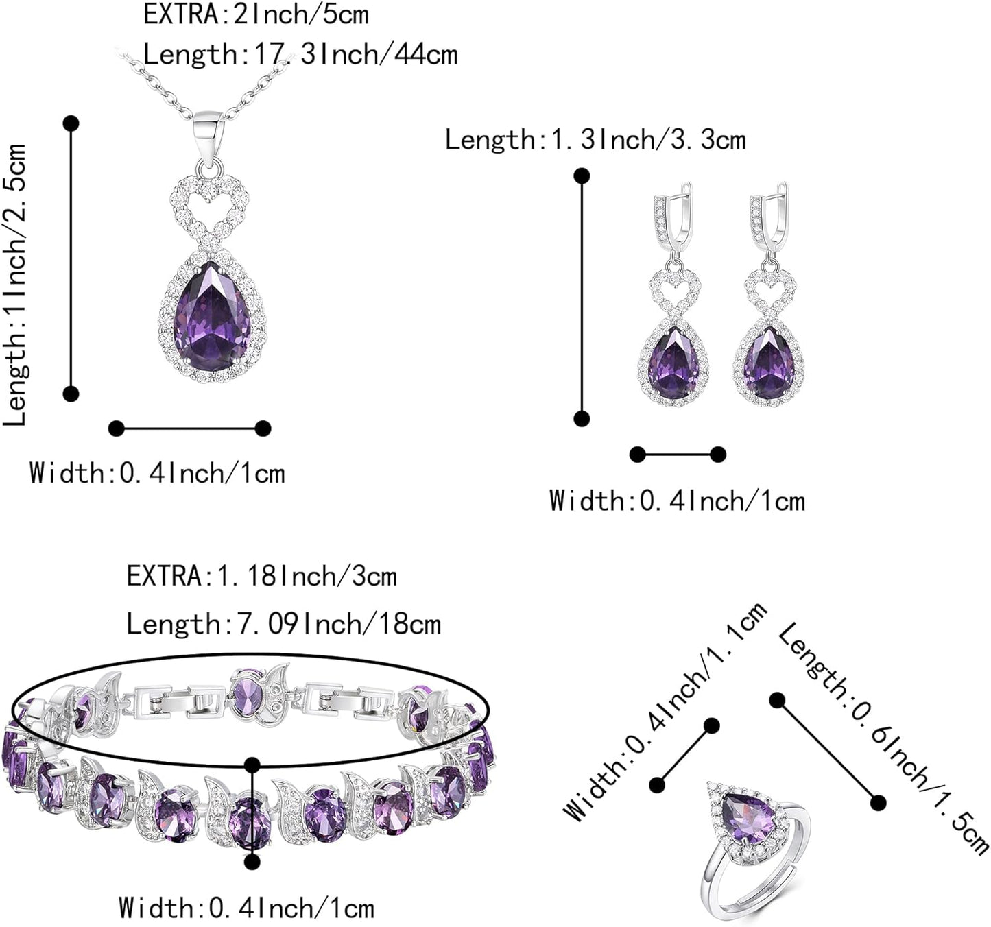 BriLove Wedding Jewelry Set for Women Bride Bridesmaid, Gorgeous Cubic Zirconia Teardrop Necklace Earrings Bracelet Adjustable Ring Jewelry Gift for Birthday/Anniversary/Mother’s Day