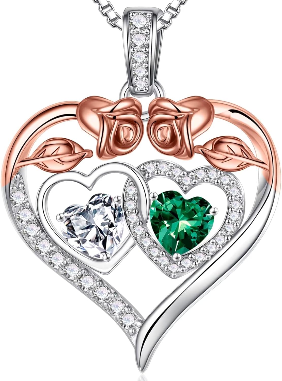 Iefil Double Birthstone Necklace Gifts for Wife Girlfriend Her Women, Birthstone Jewelry Gemstone Valentines Birthday Gifts for Her Women Wife Mom Grandma